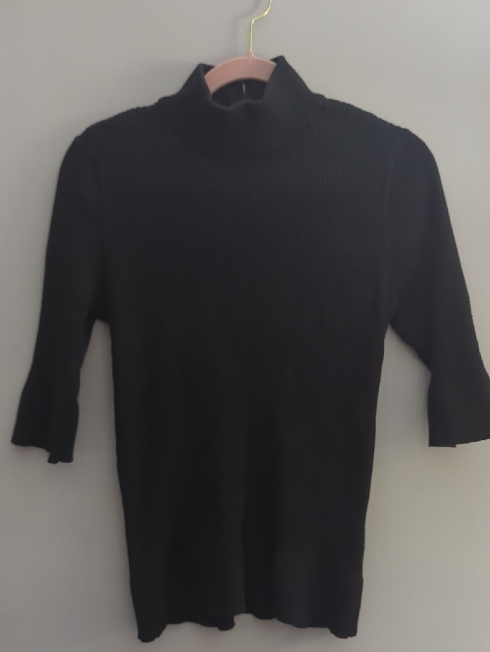 DKNY Black Ribbed Mock Neck Top